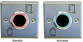 Bezdotykové infračervené odchodové tlačidlo, IP65, nastavit.detekčný dosah