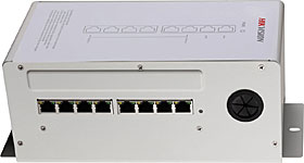 Distributor pro napájení domovních videotelefonů s Ethernet porty, 8-portový
