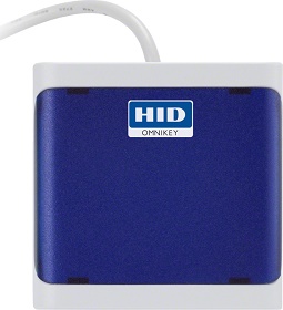 Stolná USB bezkont.čítačka 13,56 MHz karet, štvorcové prevedenie, tm.modrá farba