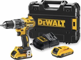 DeWALT 18V XR bezuhlíková aku vŕtačka 2x aku Li-Ion 2,0 Ah, 70/27 Nm