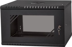 Rozvádzač nástenný Economy 6U/350mm, dvere sklo, čierny, flat-pack