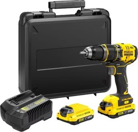 Stanley V20 Aku bezuhlík.vŕtačka s príklepom, 2x2.0Ah, 2100 ot/min, 80Nm, kitbox